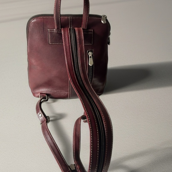 Burgundy Soft Leather Backpack Purse Converts To Two Different Types Of Straps main image 6